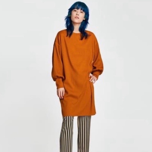 NWOT ZARA Zara Burnt Orange Oversized Needlecord Tunic Dress Size Small - Picture 1 of 9